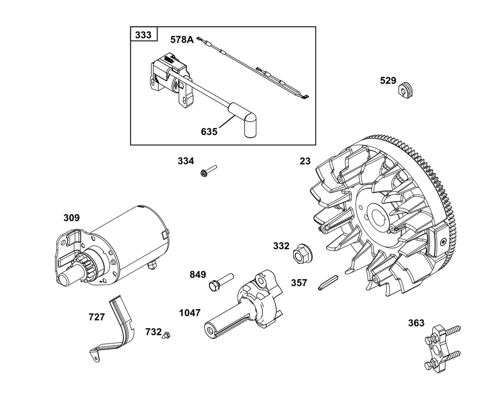 Flywheel, Ignition, And Starter Group Diagram and Parts List for 305447-0629-B5 200000 - 399999 Briggs and Stratton Engine